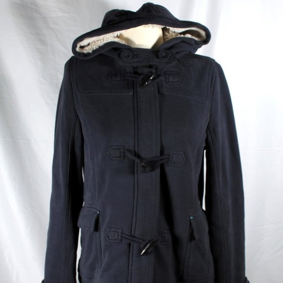 American Eagle Navy Sherpa Hooded Heavy Jacket Size Med 2010s - Picture 1 of 7